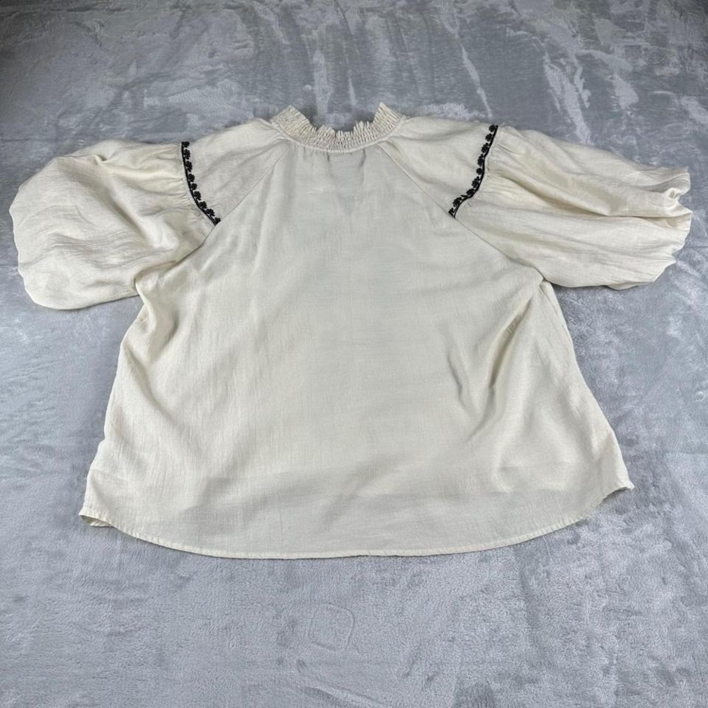 Style U Peasant Blouse Women XL Cream Embroidered Boho Puff Sleeve WC4360 - Picture 6 of 7